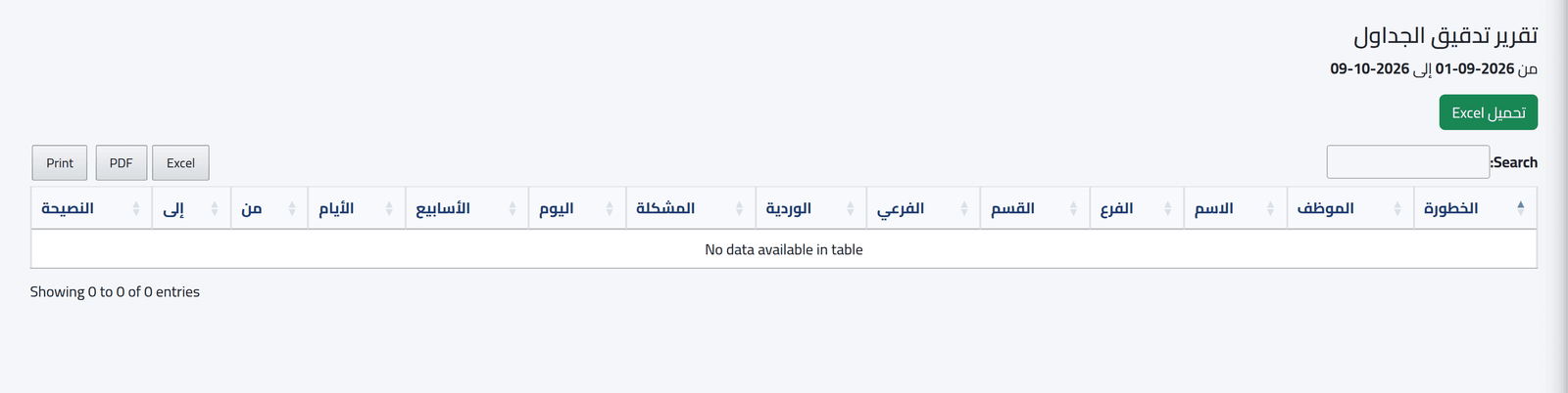 اقرأ النتائج — تدقيق الجداول