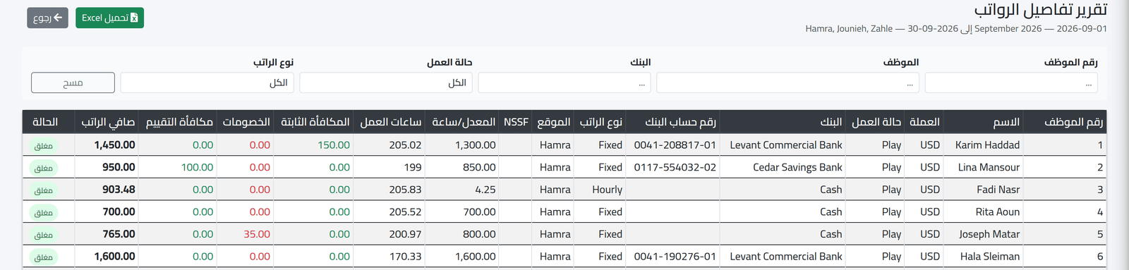 تفاصيل الرواتب — سجلات الرواتب