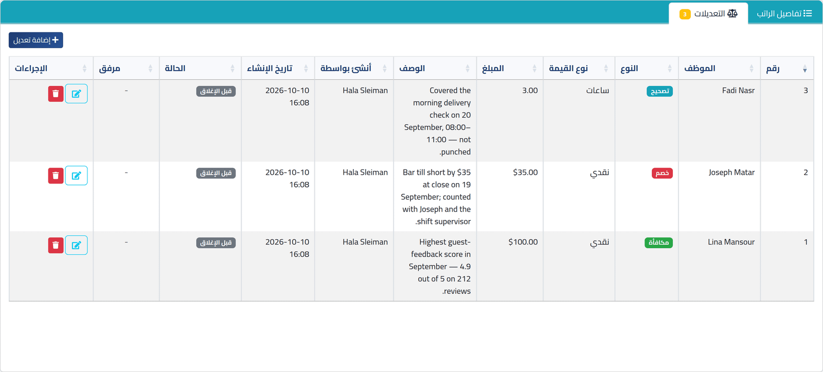 افتح تسويات الفترة — تسوية رواتب فترة واحدة