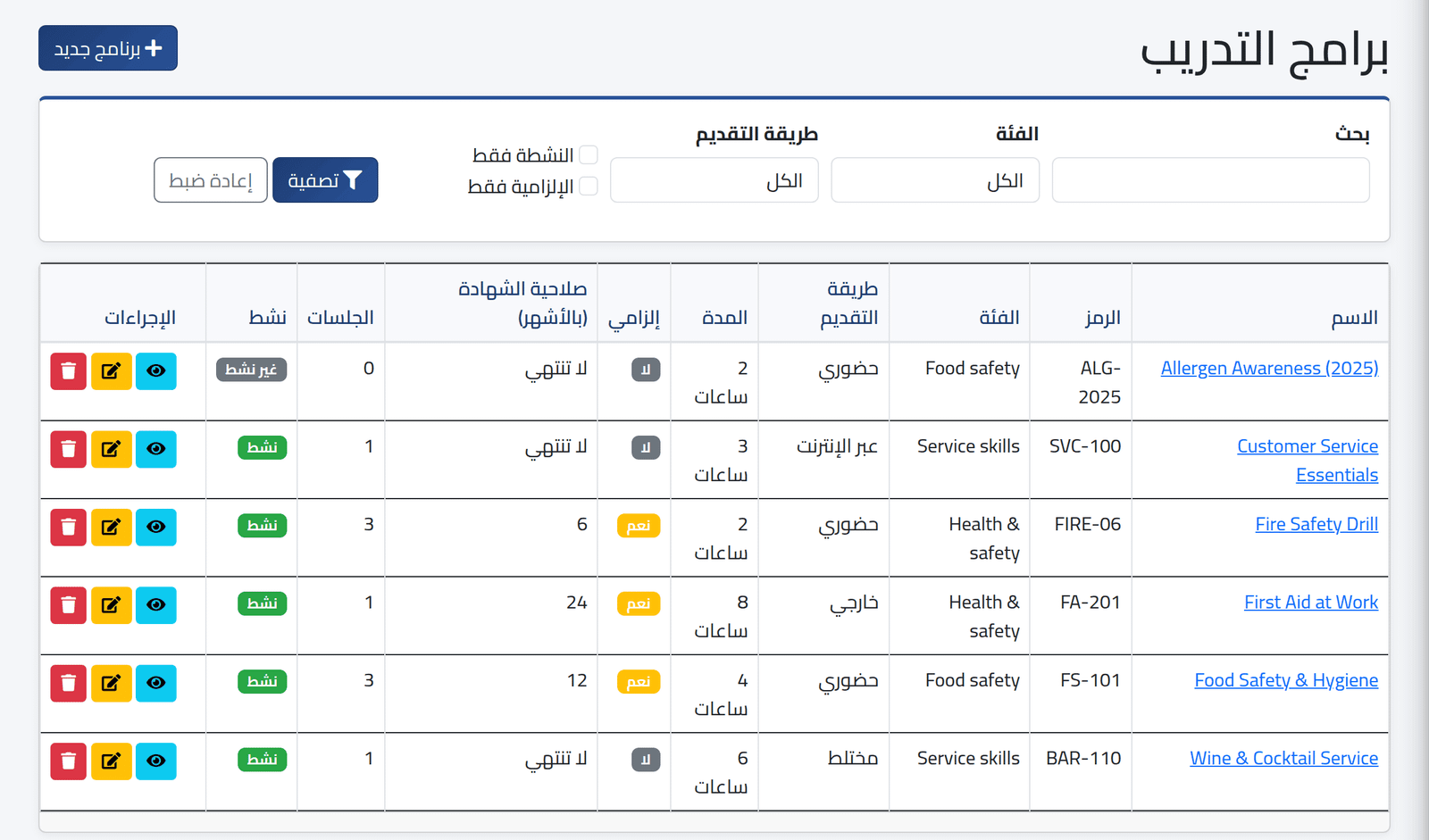 افتح القائمة — تعريف برنامج تدريب