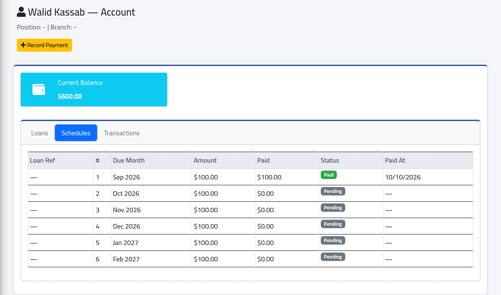 Check what has been repaid — Lending to an employee