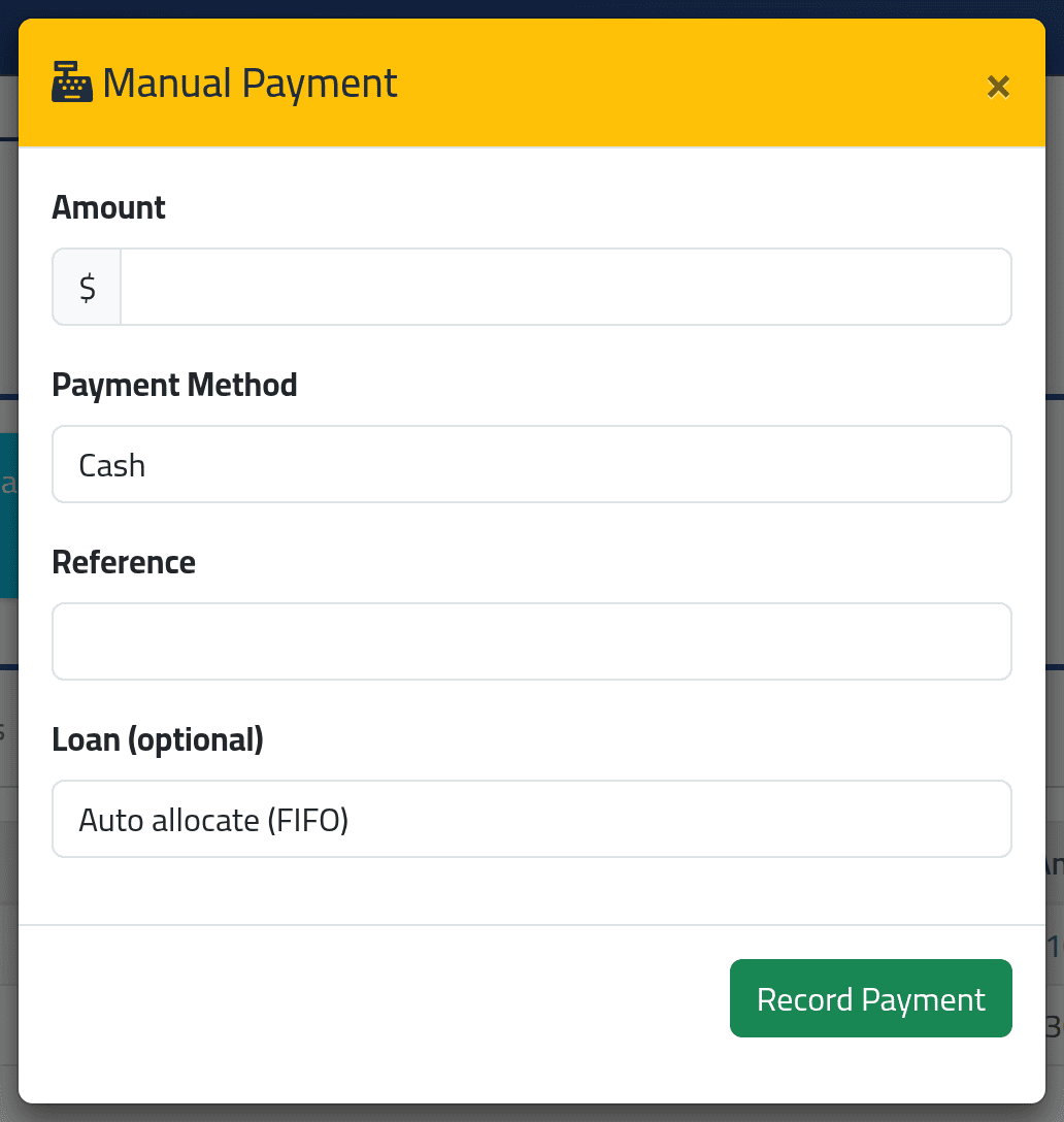 Record a payment — Repayments outside the salary