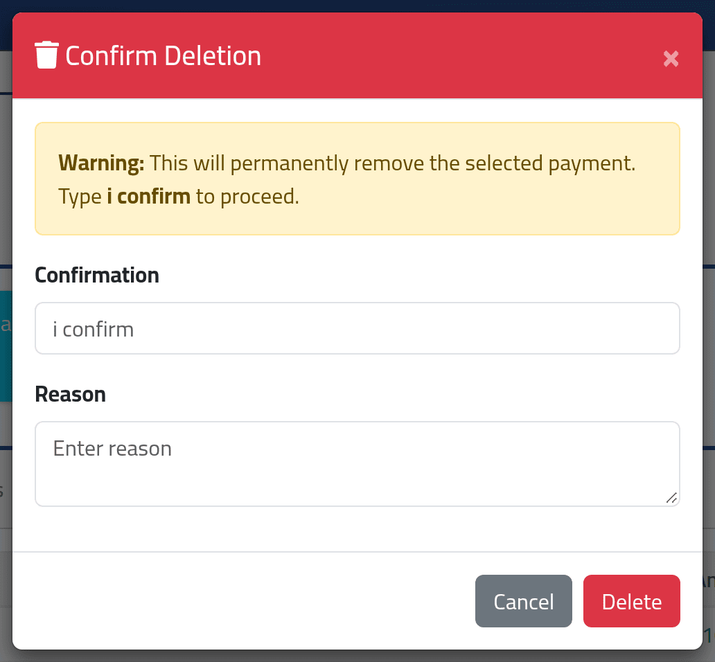 Delete a payment recorded by mistake — Repayments outside the salary