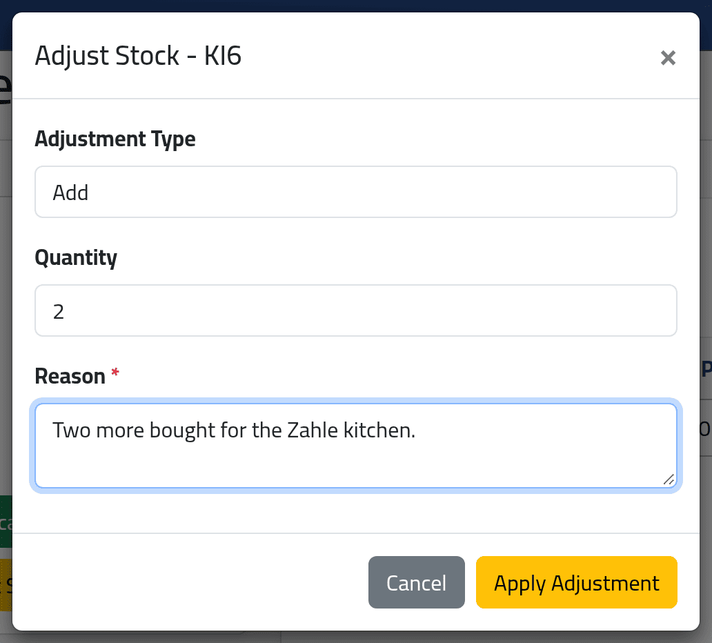 Adjust the stock — Giving out an asset and adjusting stock
