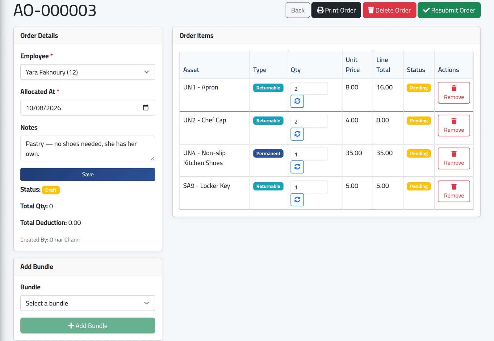 Edit the draft — Changing a submitted order