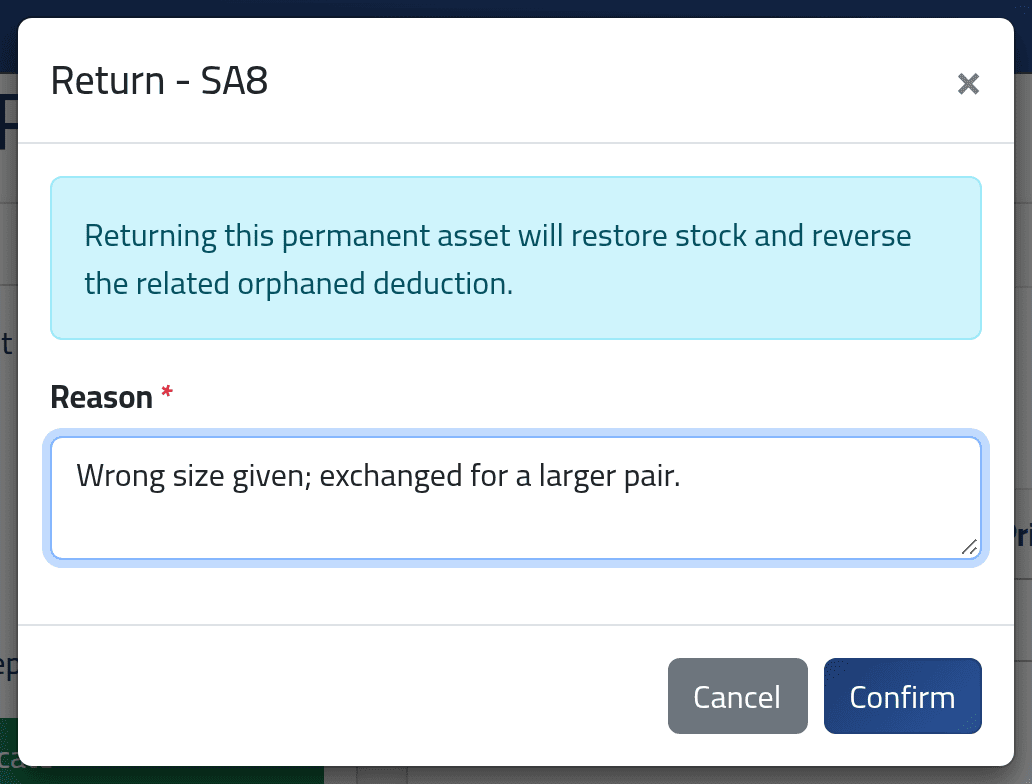 A permanent item — Taking an asset back