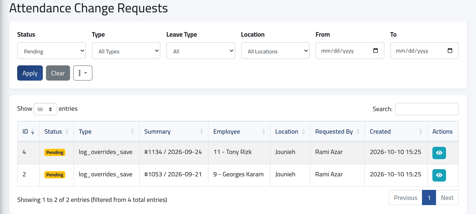 Open the waiting requests — Approving corrections