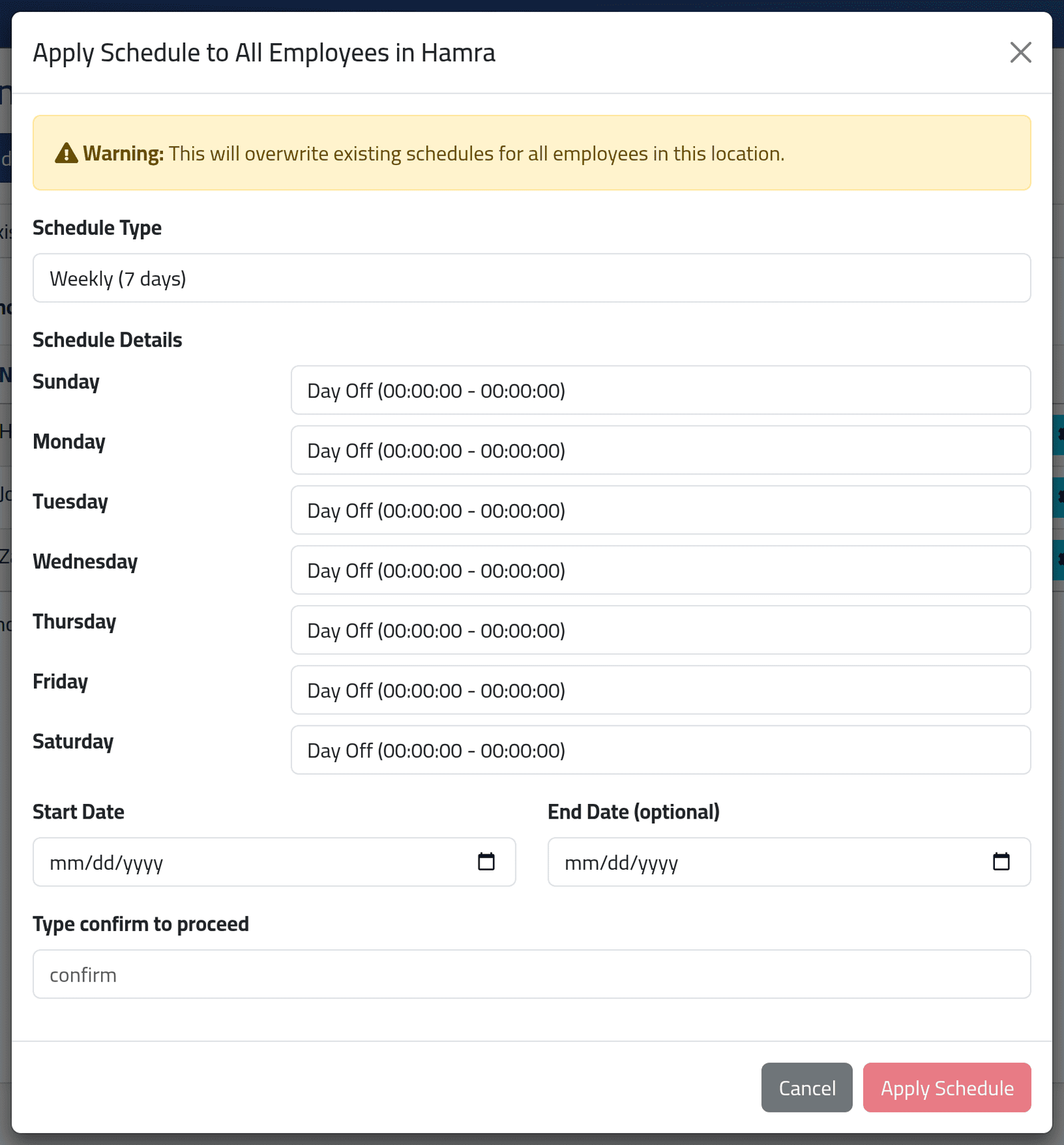 Fill in the week — One schedule for a whole branch