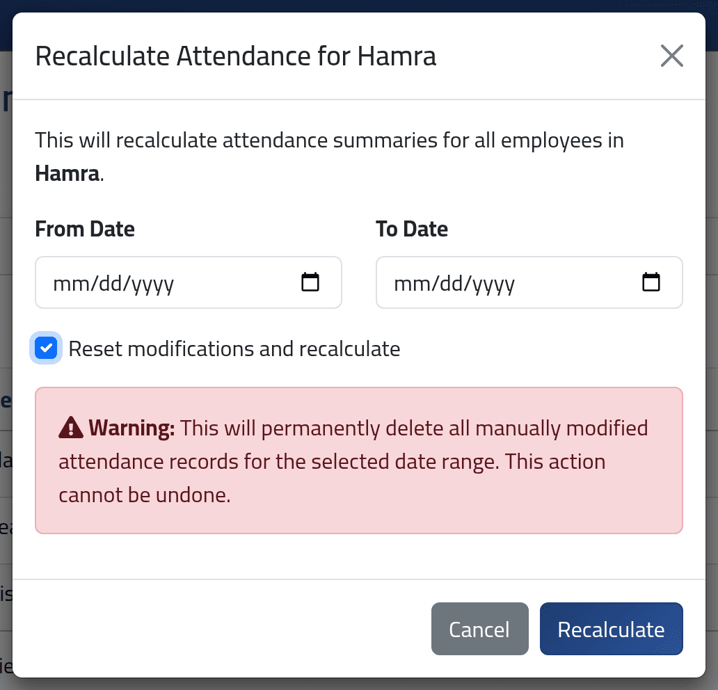Choose the days — Recalculating a branch