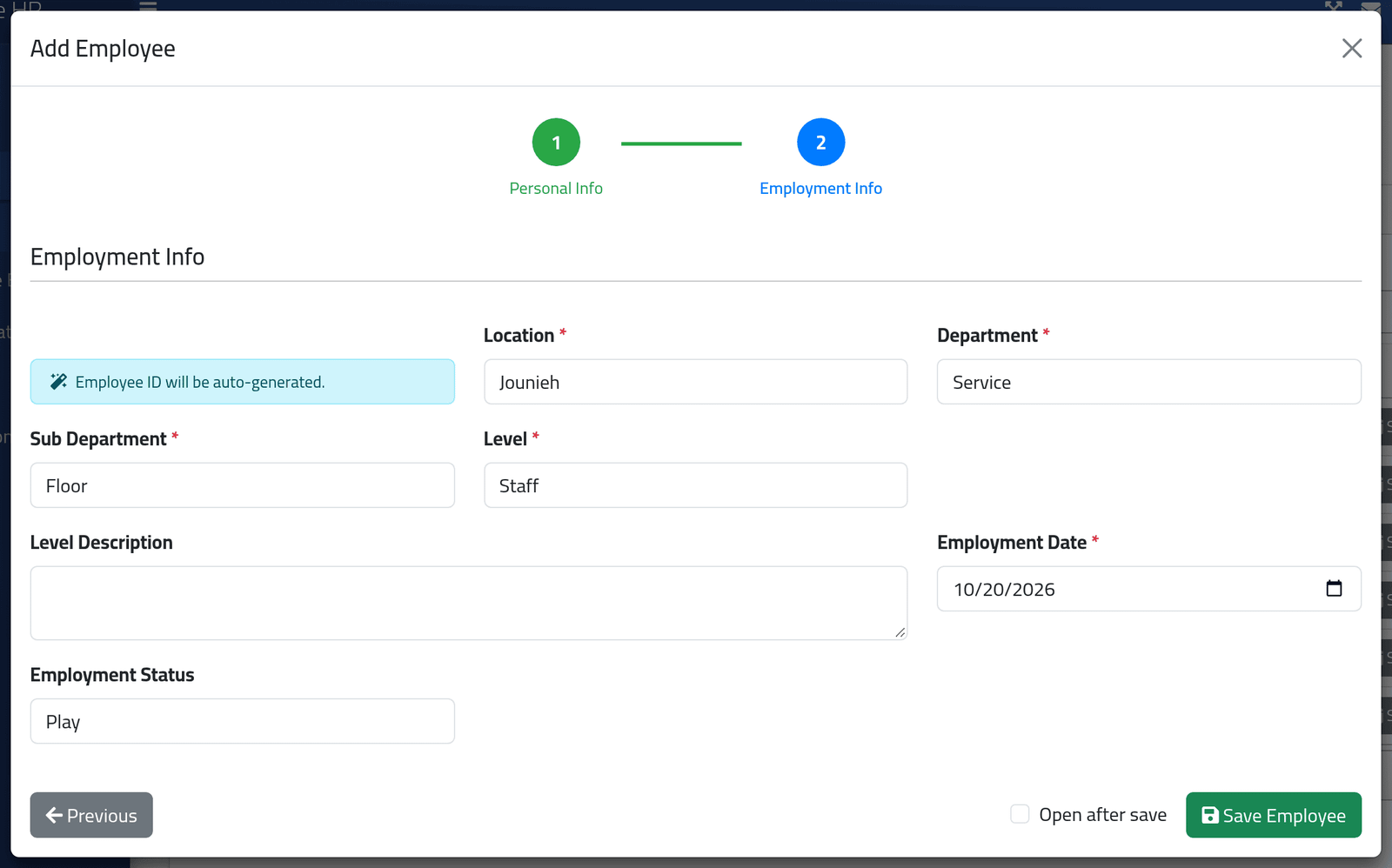 Say where they work — Adding an employee