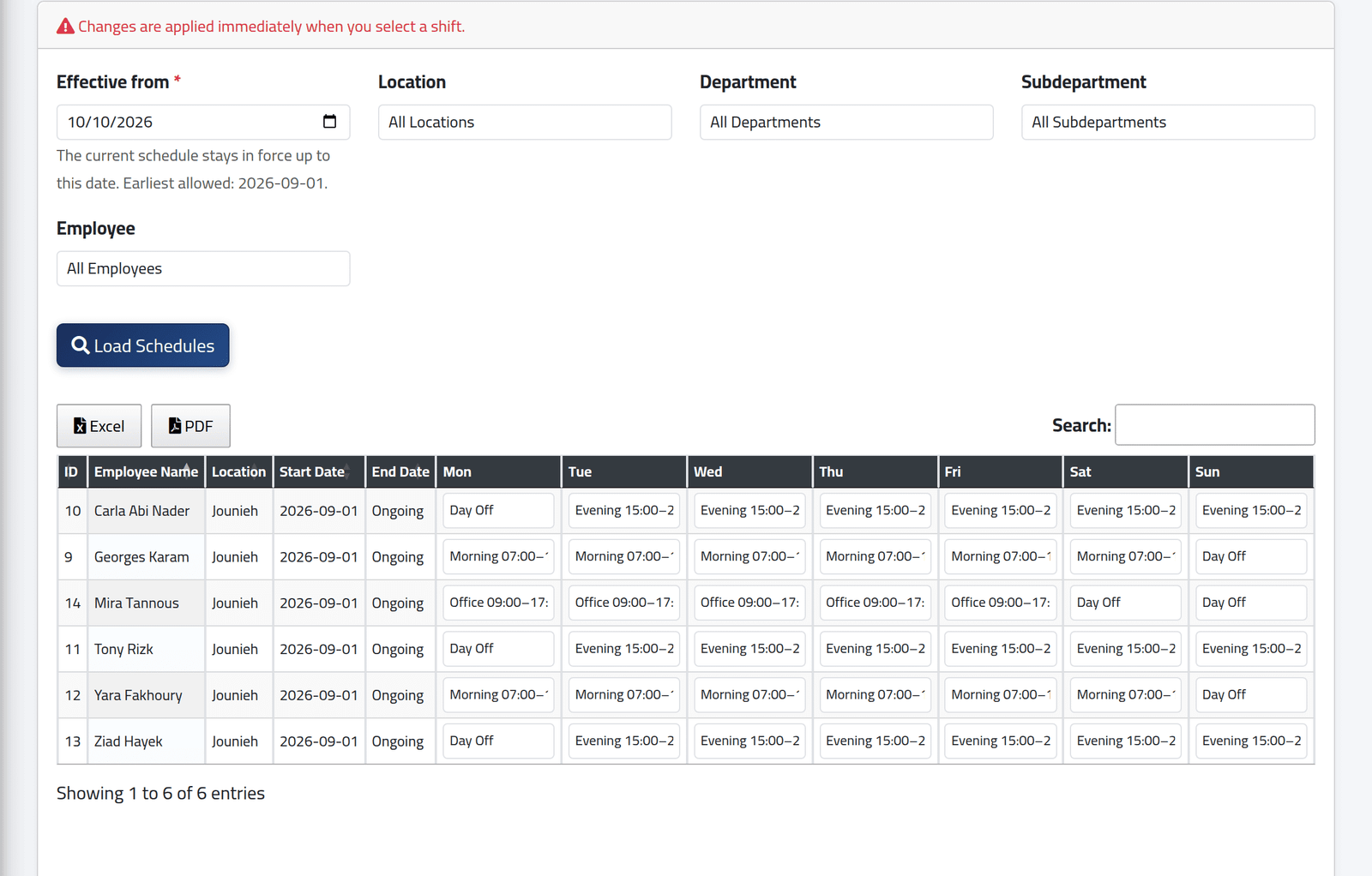 Open the grid — Changing many schedules at once