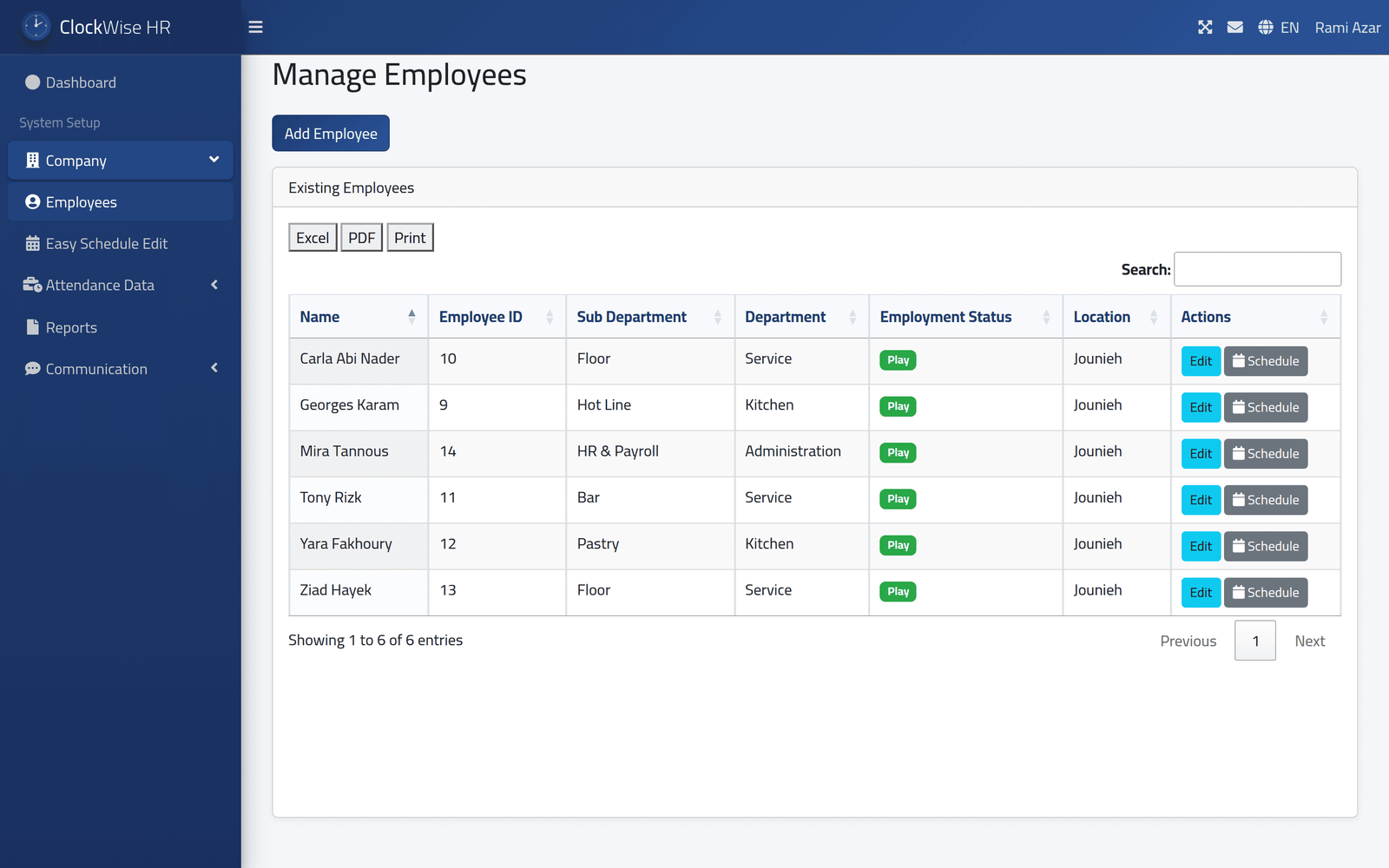 Open the list — Finding an employee