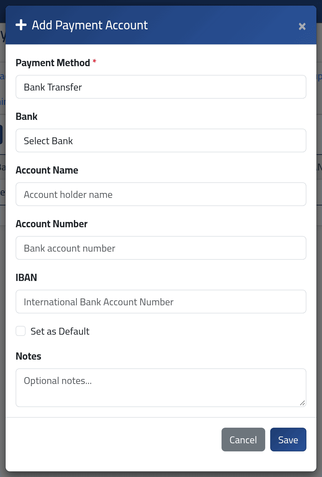 Add an account — Payment accounts
