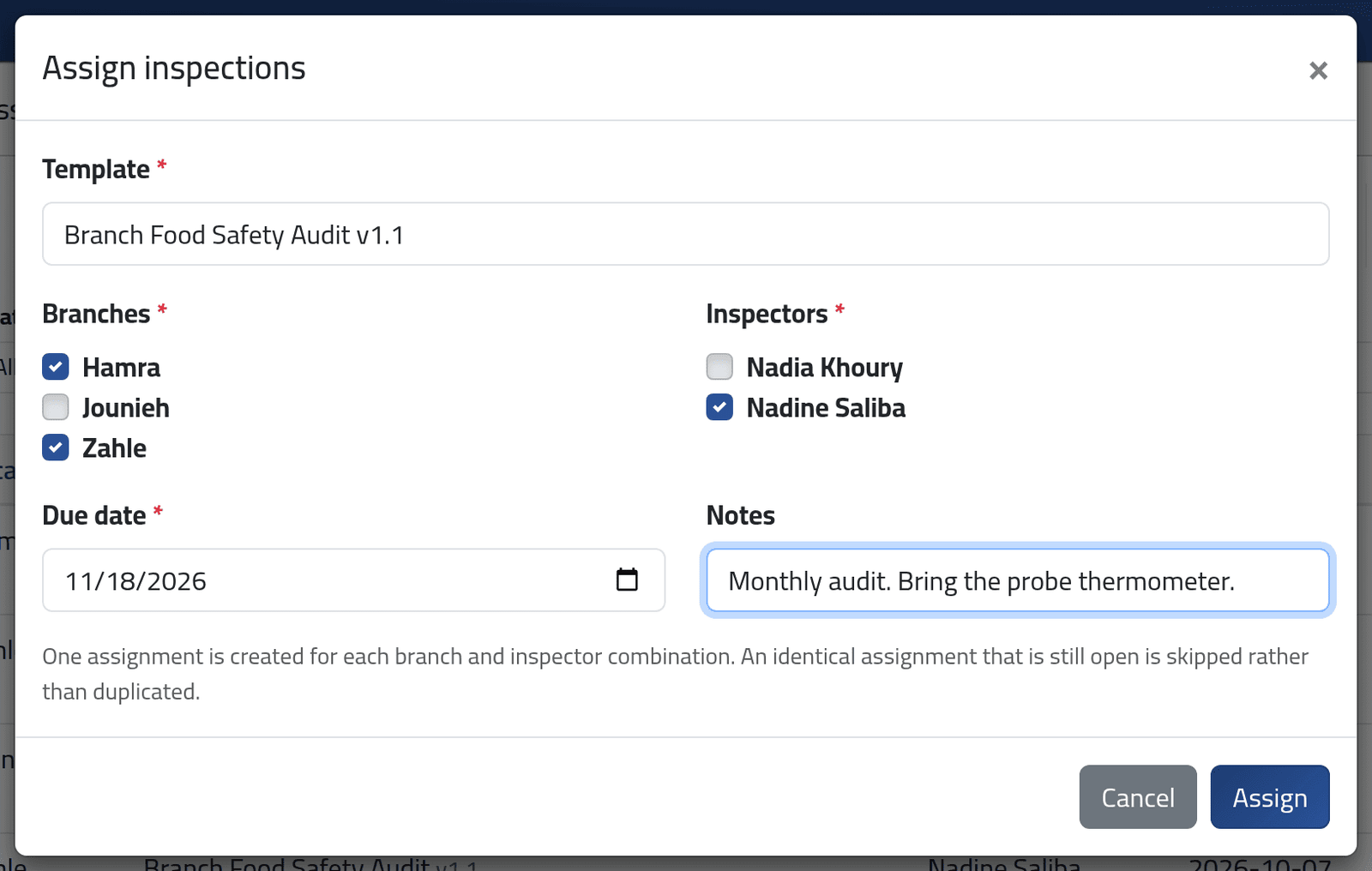 Assign — Assigning inspections