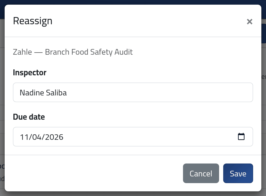 Reassign or move the date — Assigning inspections