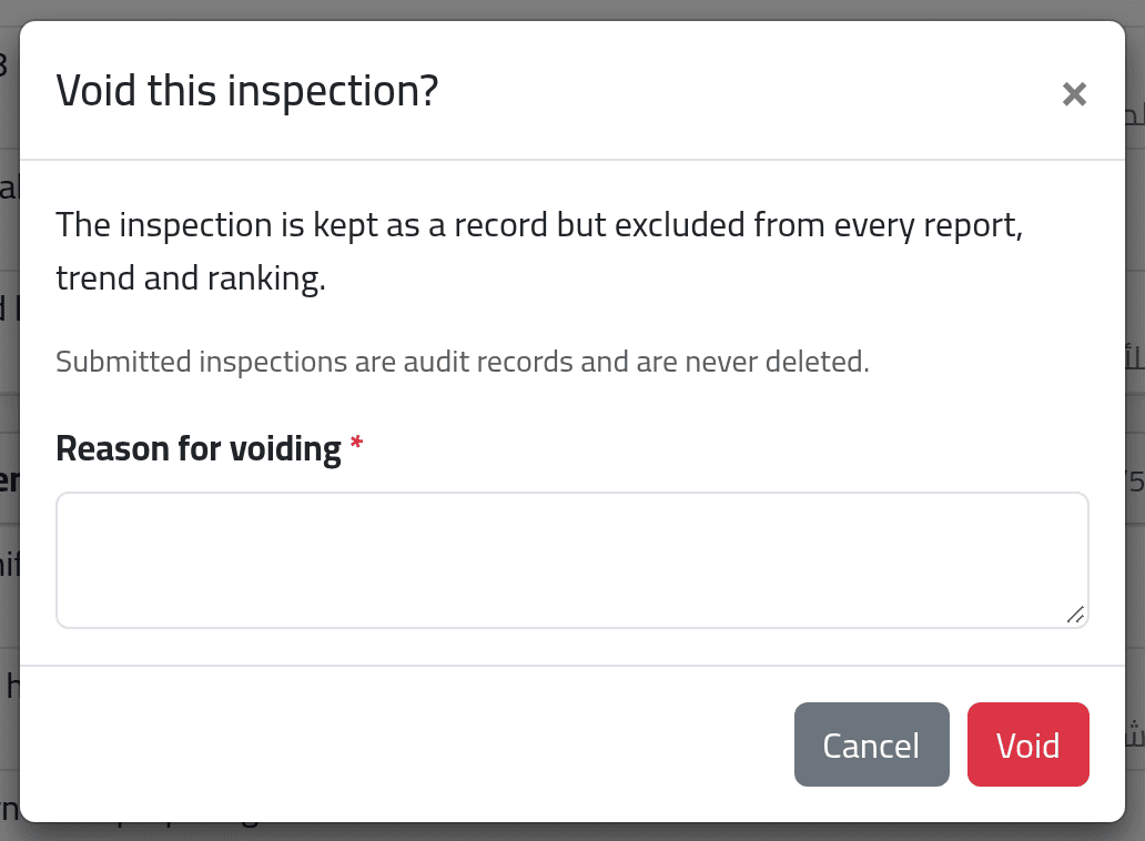 Void a record — Inspection records
