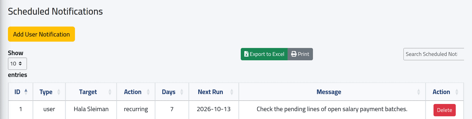 The schedules — Recurring notifications