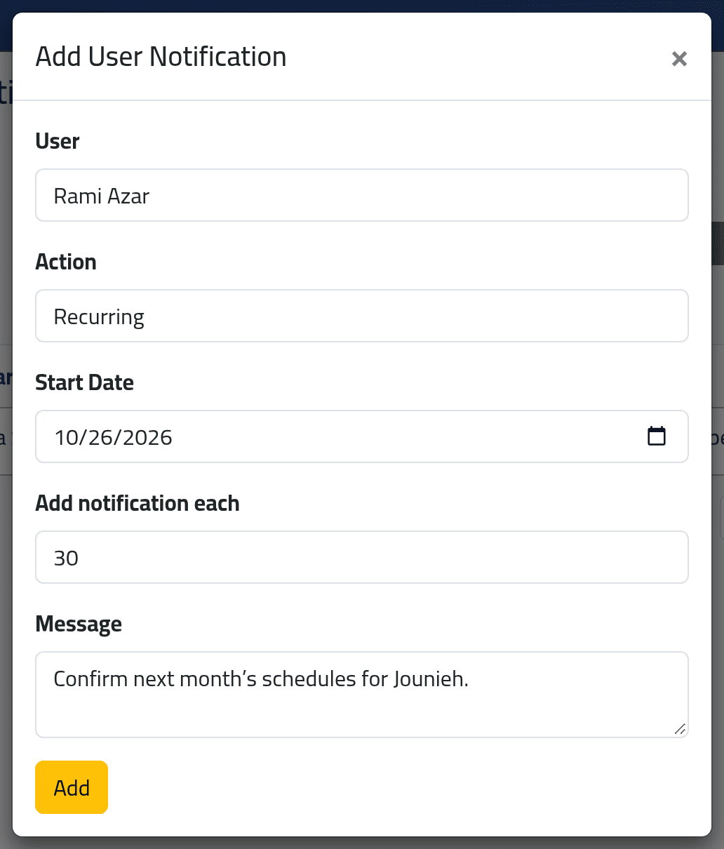 Add one — Recurring notifications
