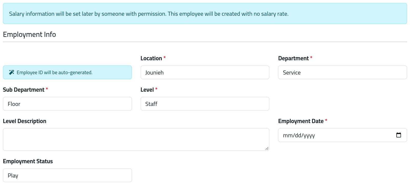 Employment details — Employing a candidate