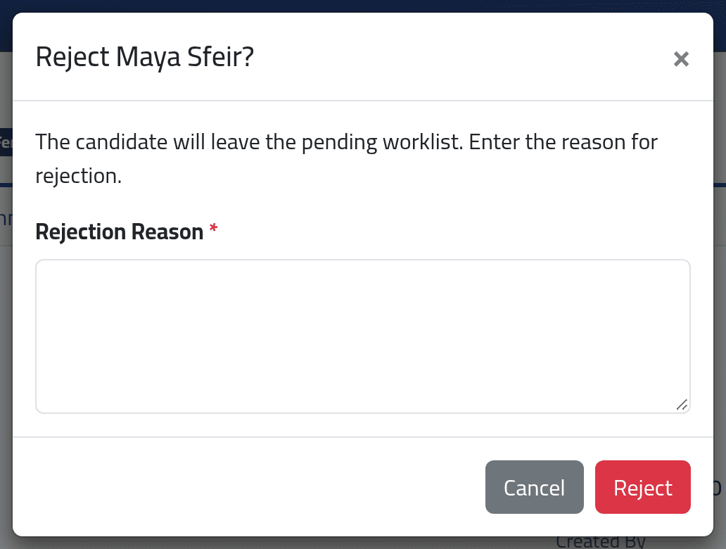 Reject — Rejecting and reopening a candidate