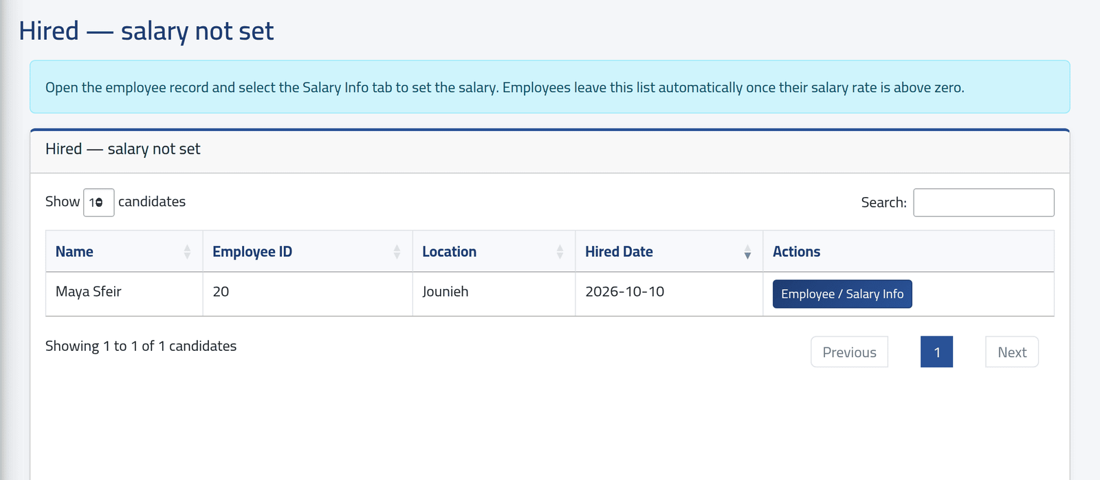 Open the list — New hires waiting for a salary