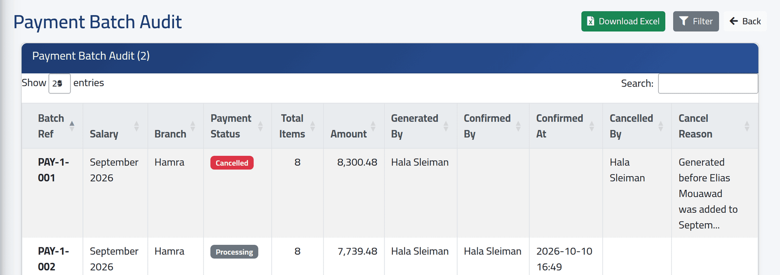 Every batch — Payment reports