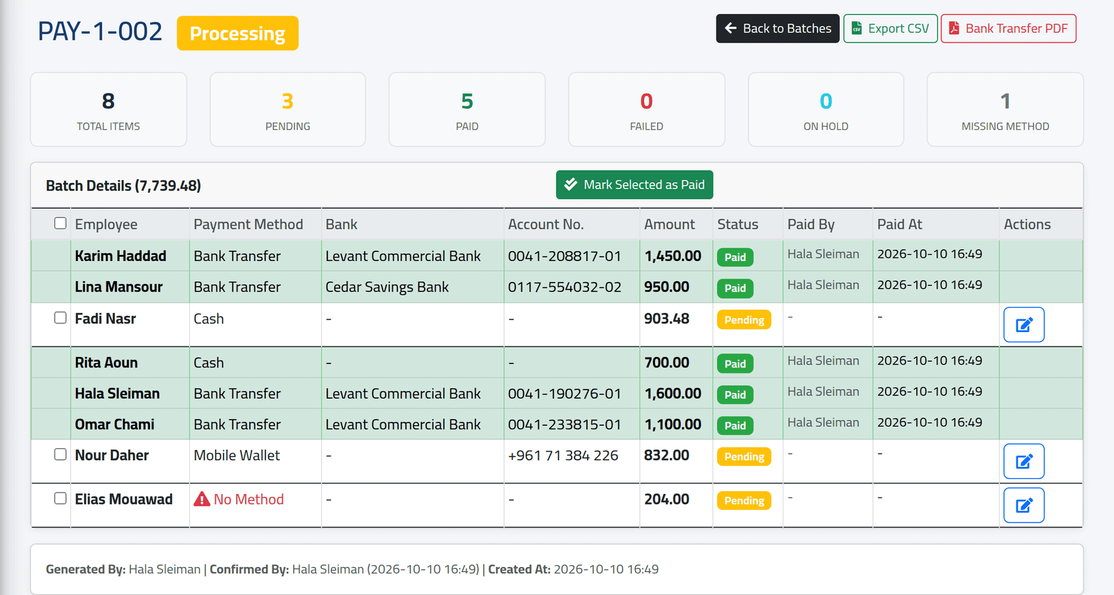 Read the batch — Paying a batch
