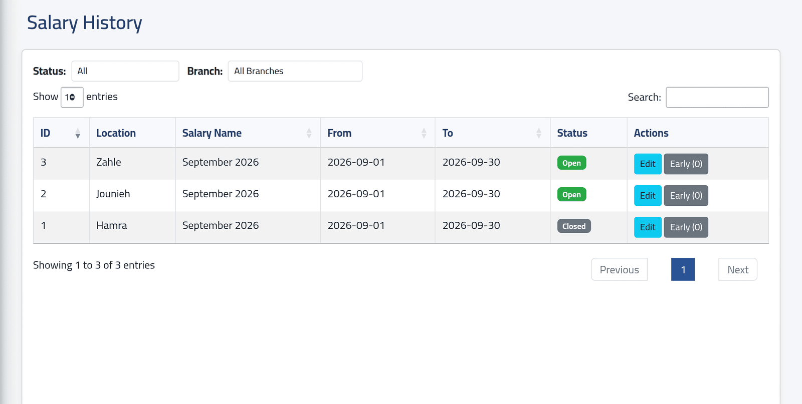 Open the history — Earlier salary periods