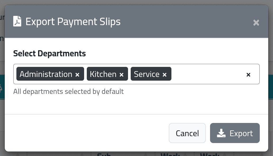 Print everyone's slips — Payment slips and exports