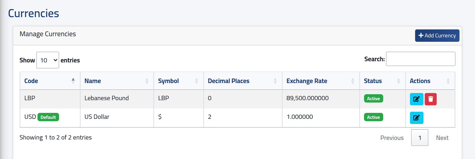 Open the list — Currencies and exchange rates