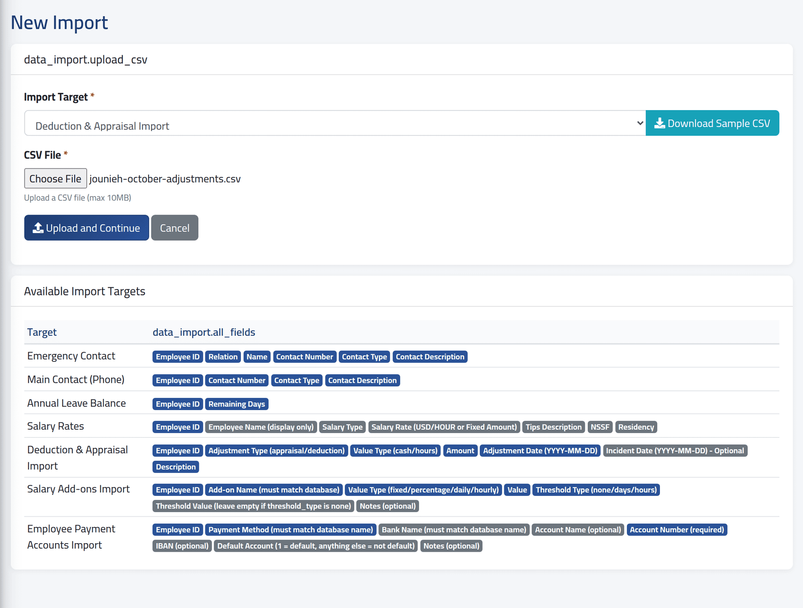 Upload the file — Importing data from a file