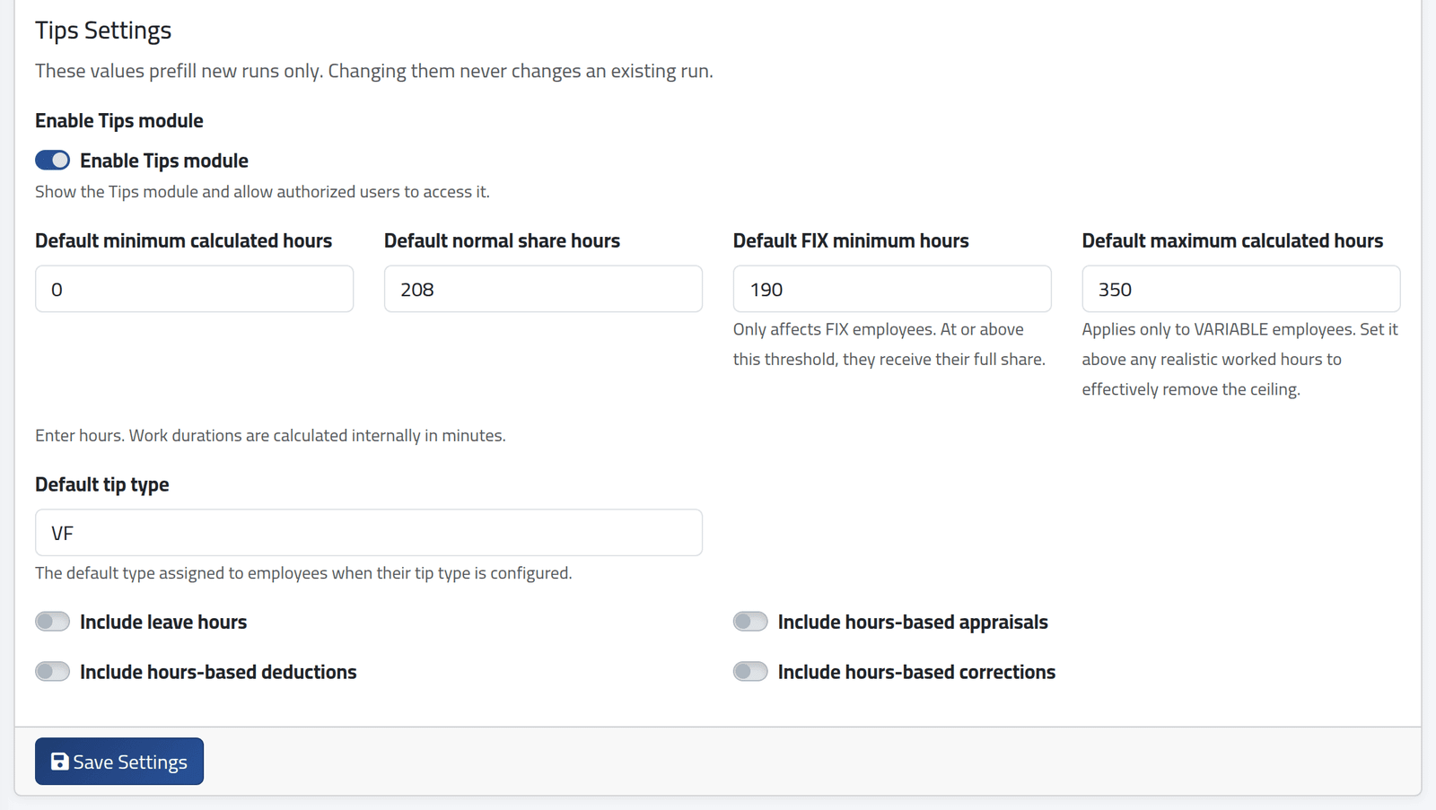 Tips — Switching modules on and off