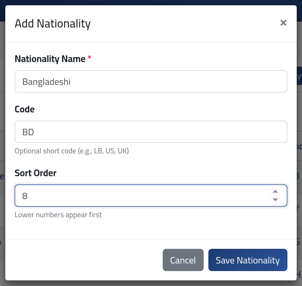 Add one — Nationalities
