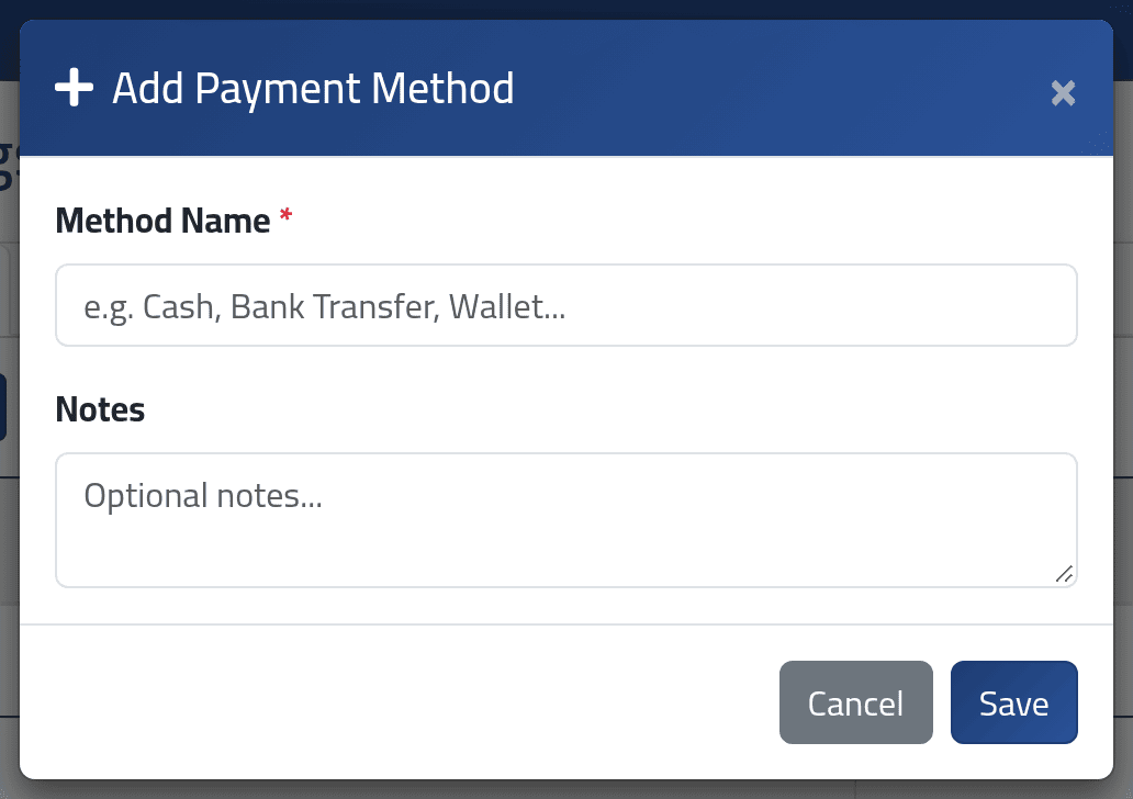 Add a method — Payment methods and banks