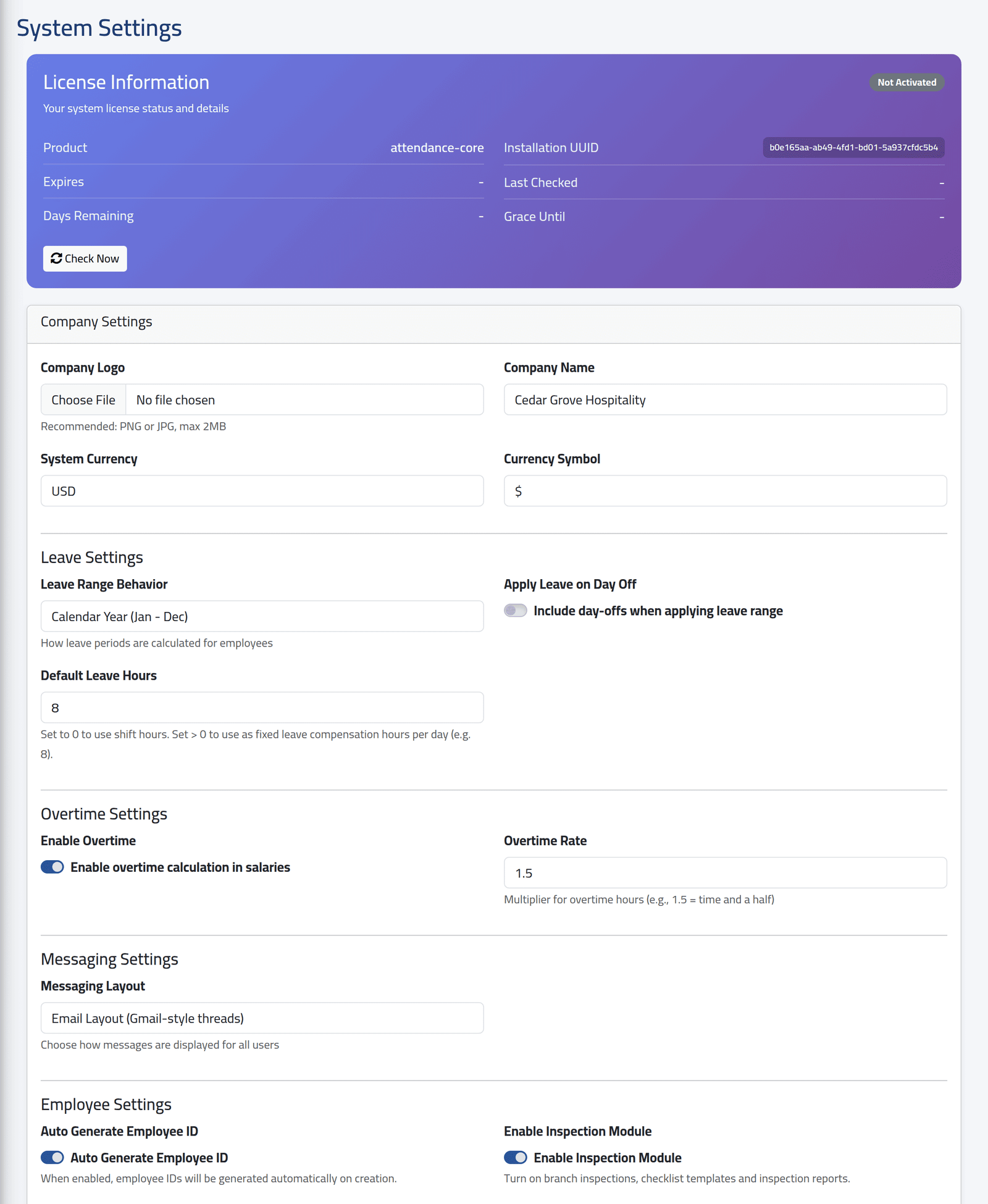 Open the page — Company settings