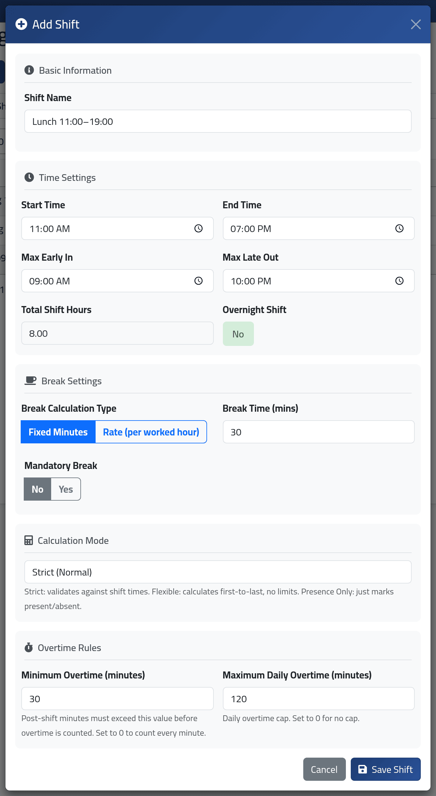 Start a new shift — Adding a shift
