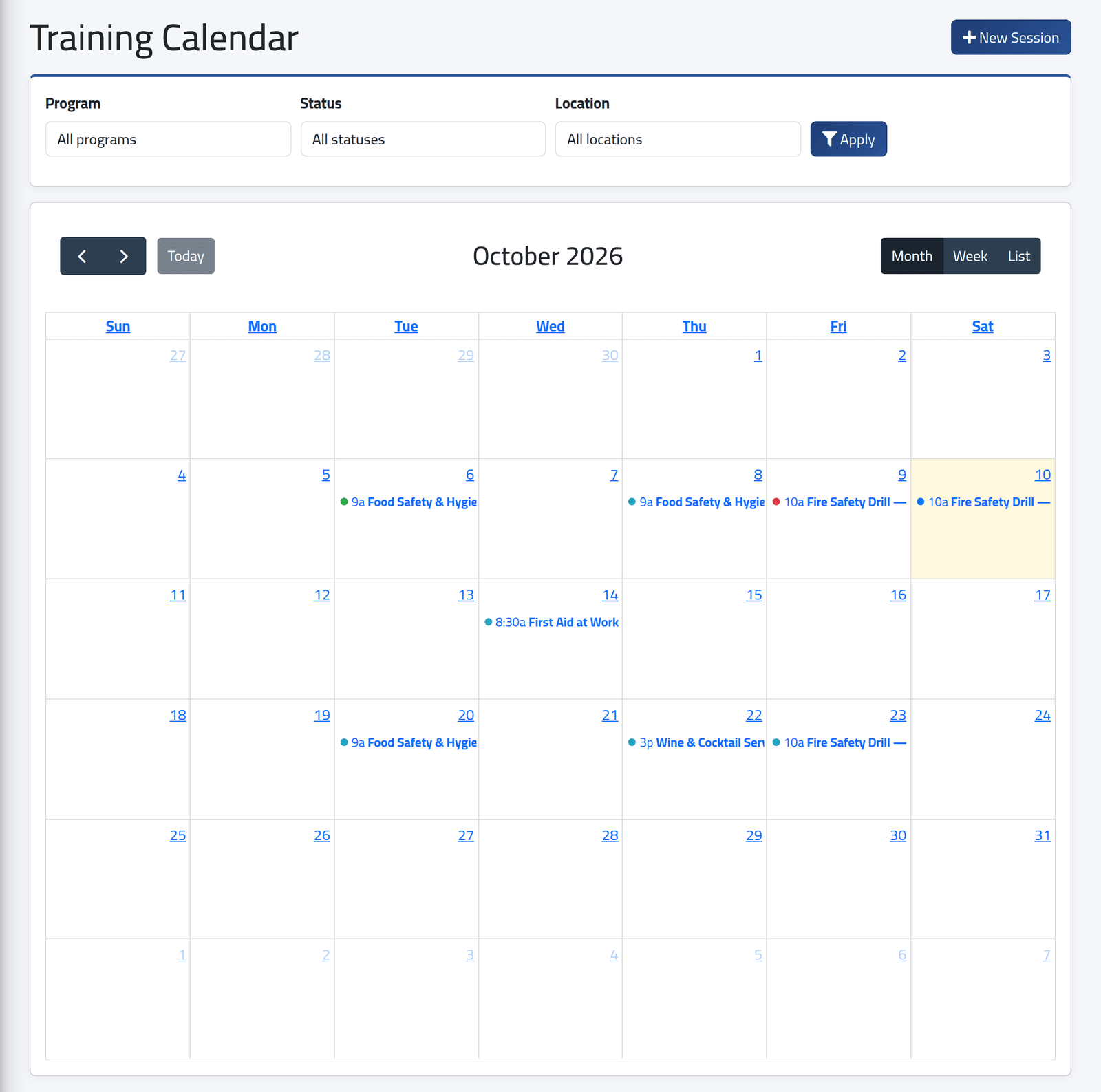 Open it — The training calendar