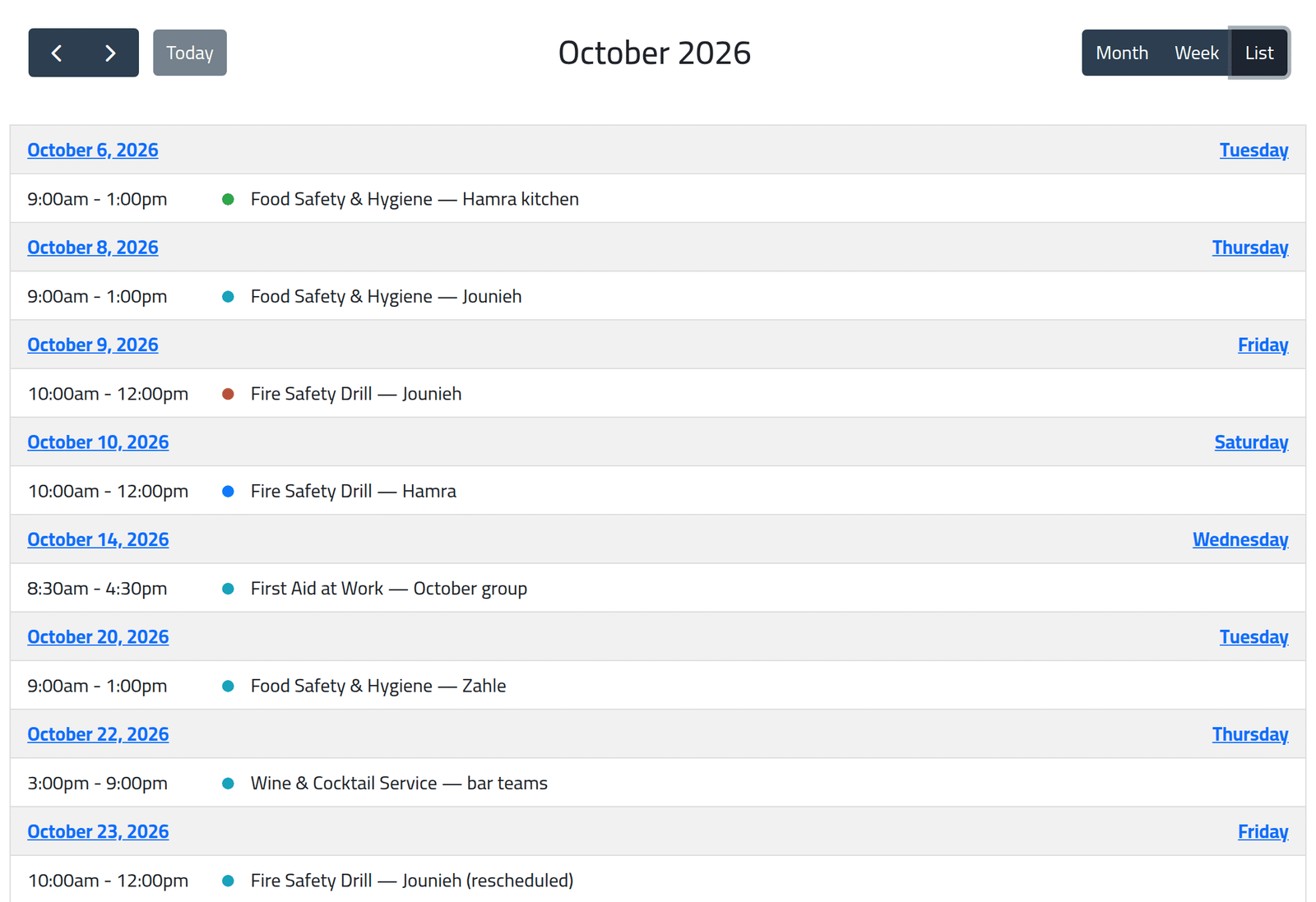 Another view — The training calendar