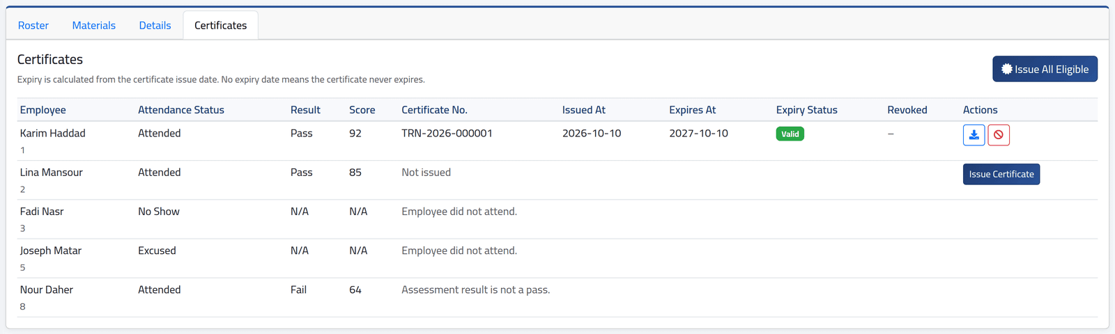 Open the certificates — Training certificates