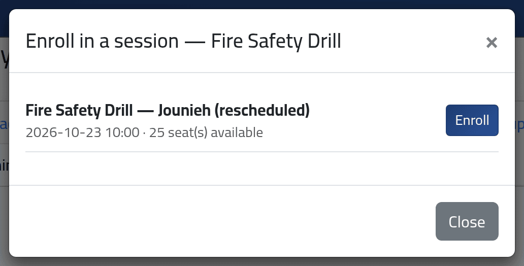 Put them on a session — An employee's training record