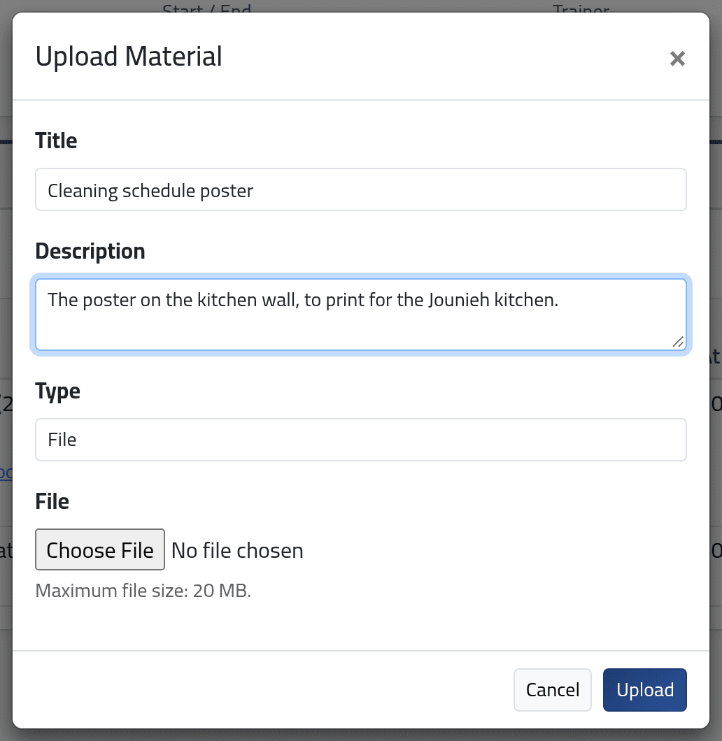 Upload a file — Training materials