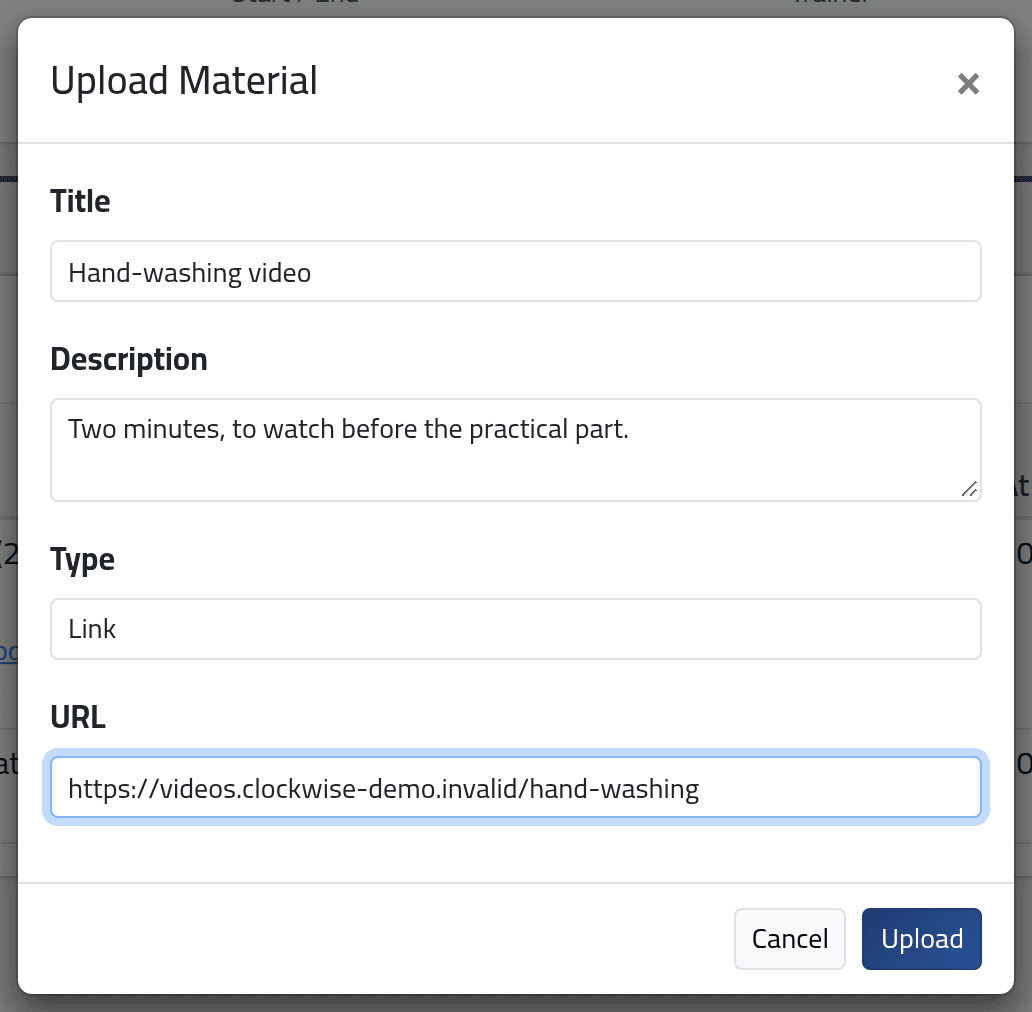 Or add a link — Training materials