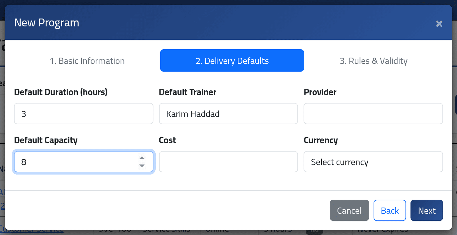 What a session starts from — Defining a training program