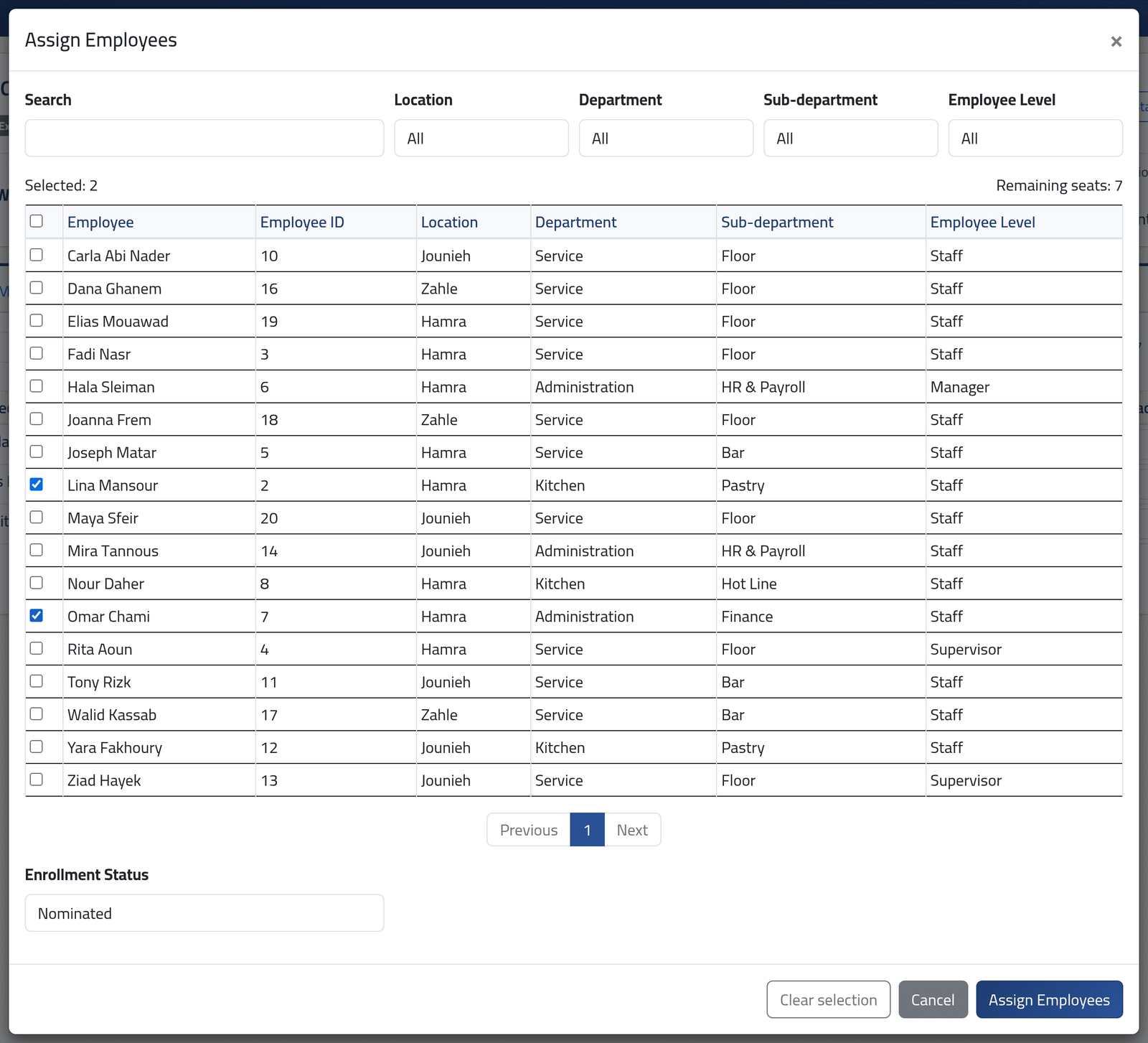 Assign people — Assigning people and marking attendance