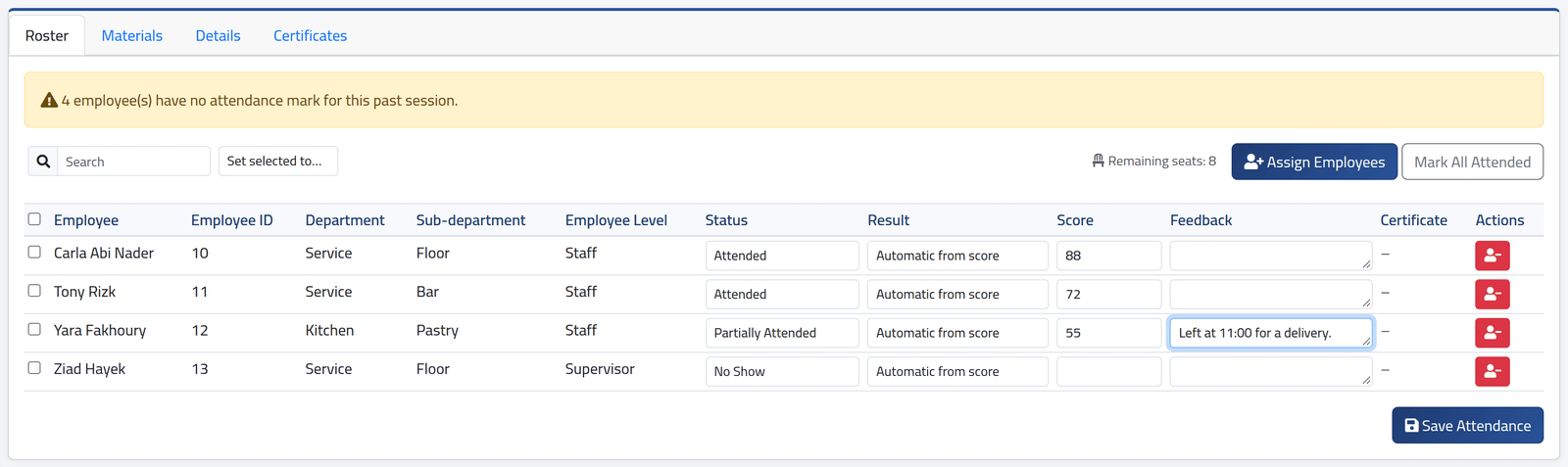 Mark attendance — Assigning people and marking attendance