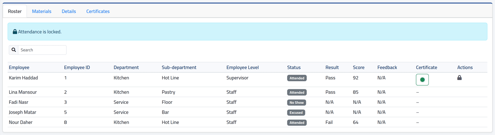After completion — Assigning people and marking attendance