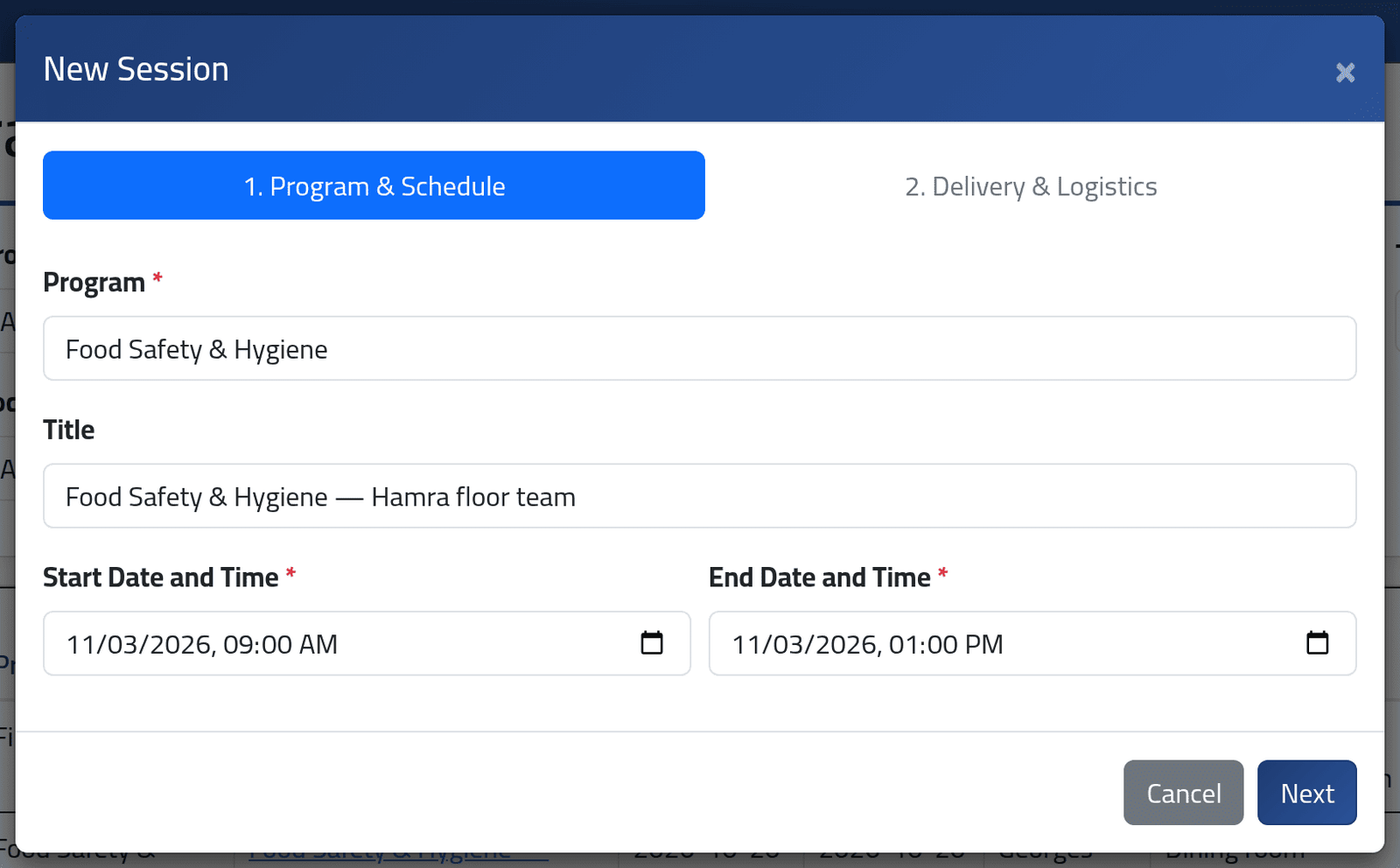 When — Scheduling a training session