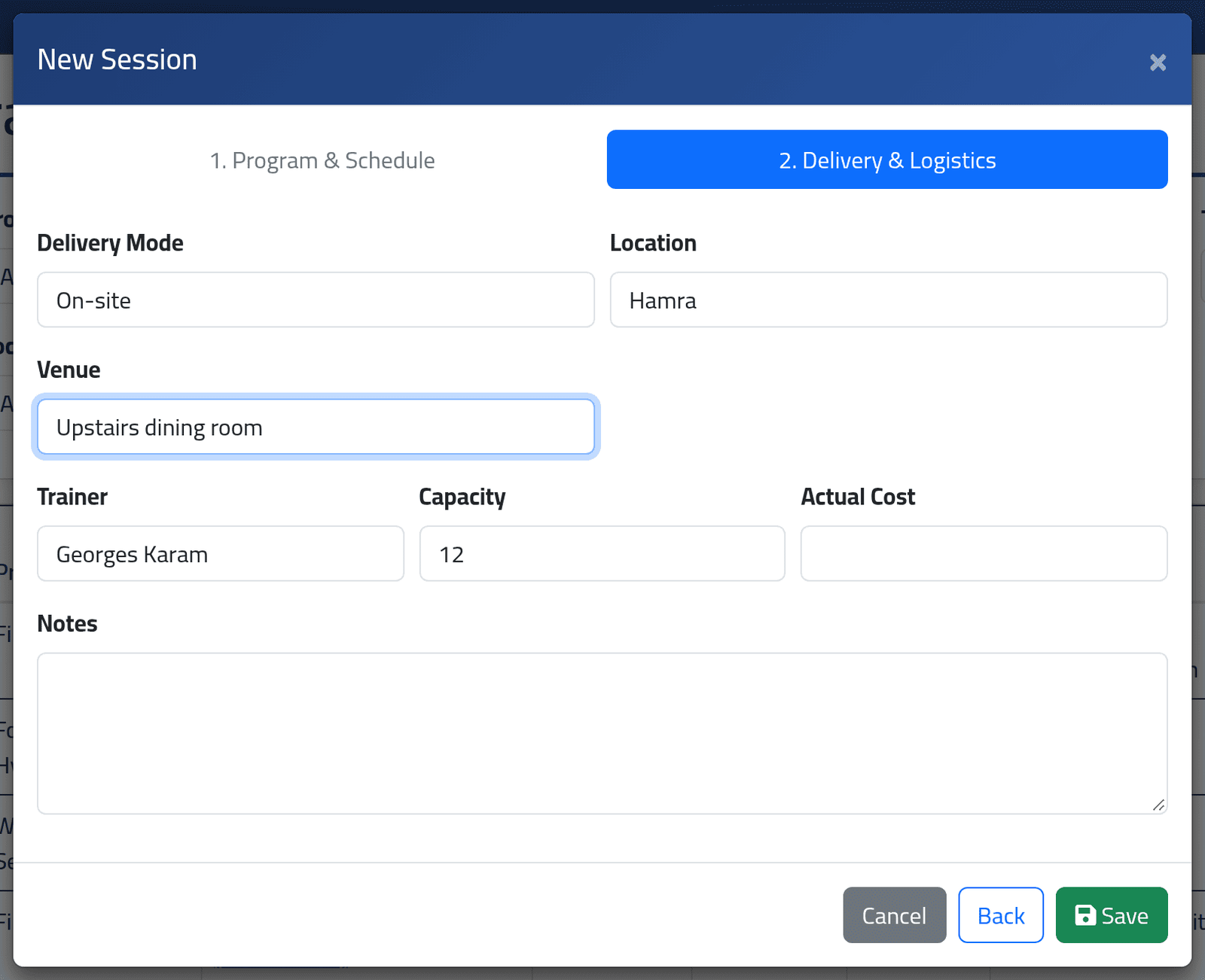 Where and with whom — Scheduling a training session